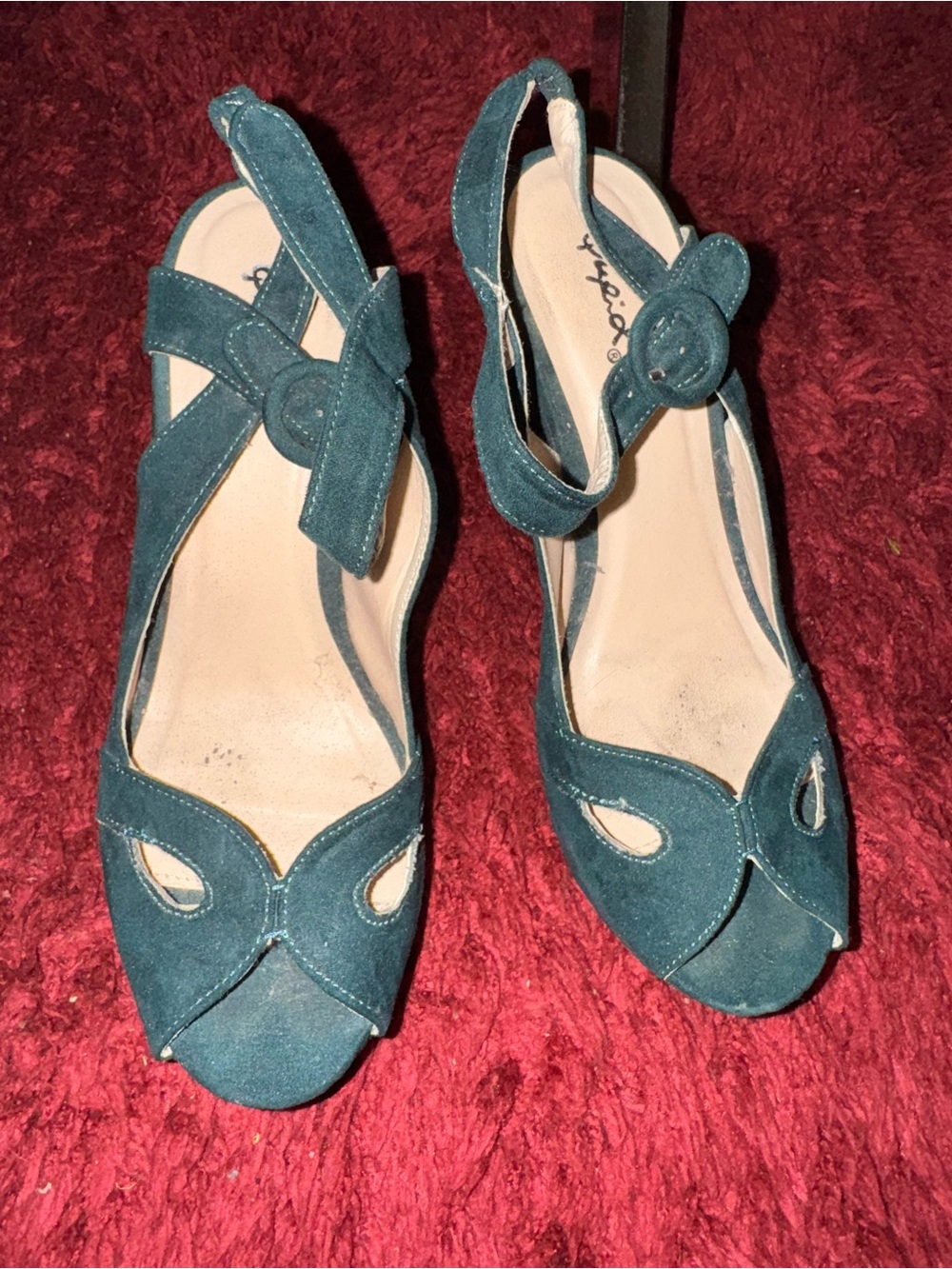 Women’s Teal Suede Peep-Toe Slingback Heels